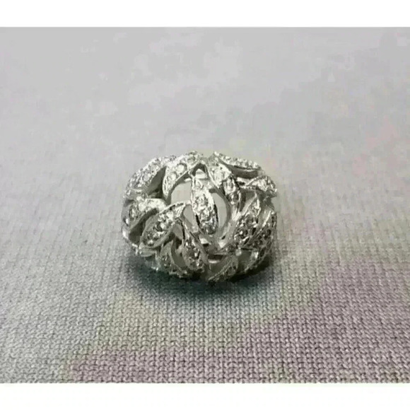 Sterling Silver Pave Leaves Dome Ring .925 Band CZ Ring Cubic Zirconia Size 8 - Picture 6 of 11